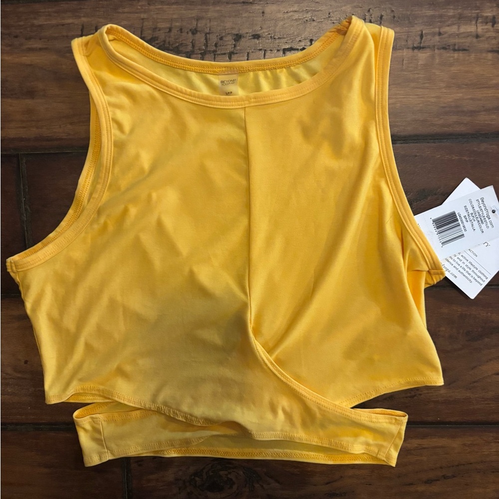 NWT Beyond Yoga Yellow Crop Top With Cut Out Sides